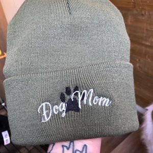 Dog Mom beanie (army green color)